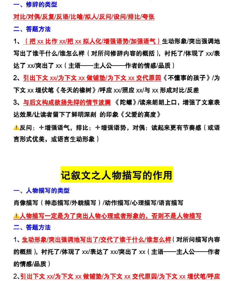 浙江初三语文(记叙文答题方法)可打印-第4张图片-四季读书网