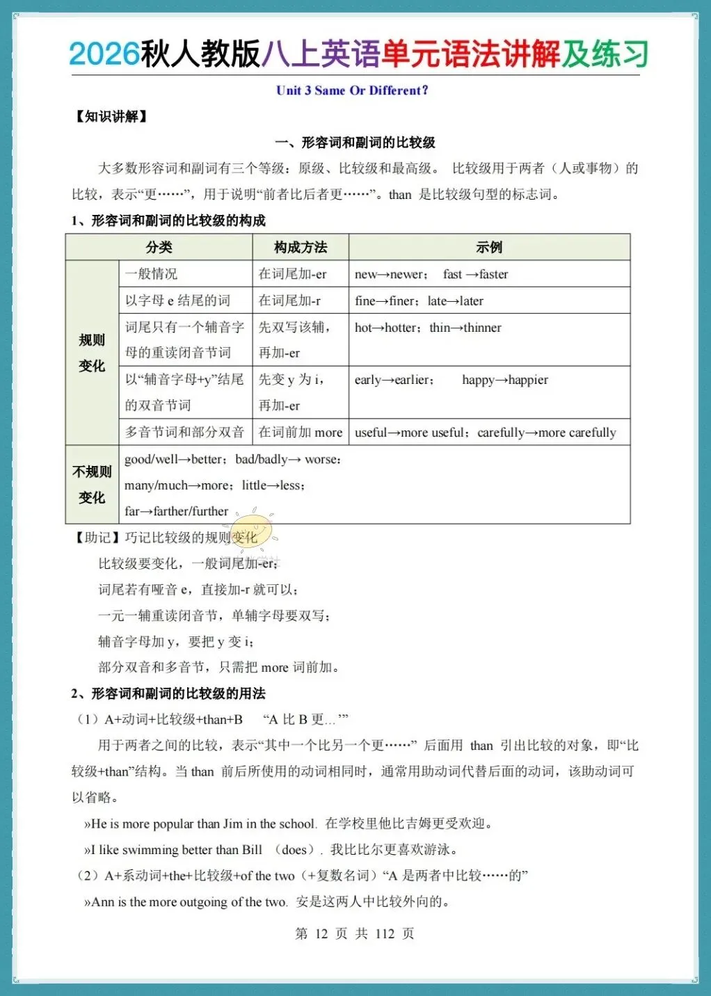 初二2026秋(人教版)八年级上册英语单元语法详解+练习!-第12张图片-四季读书网