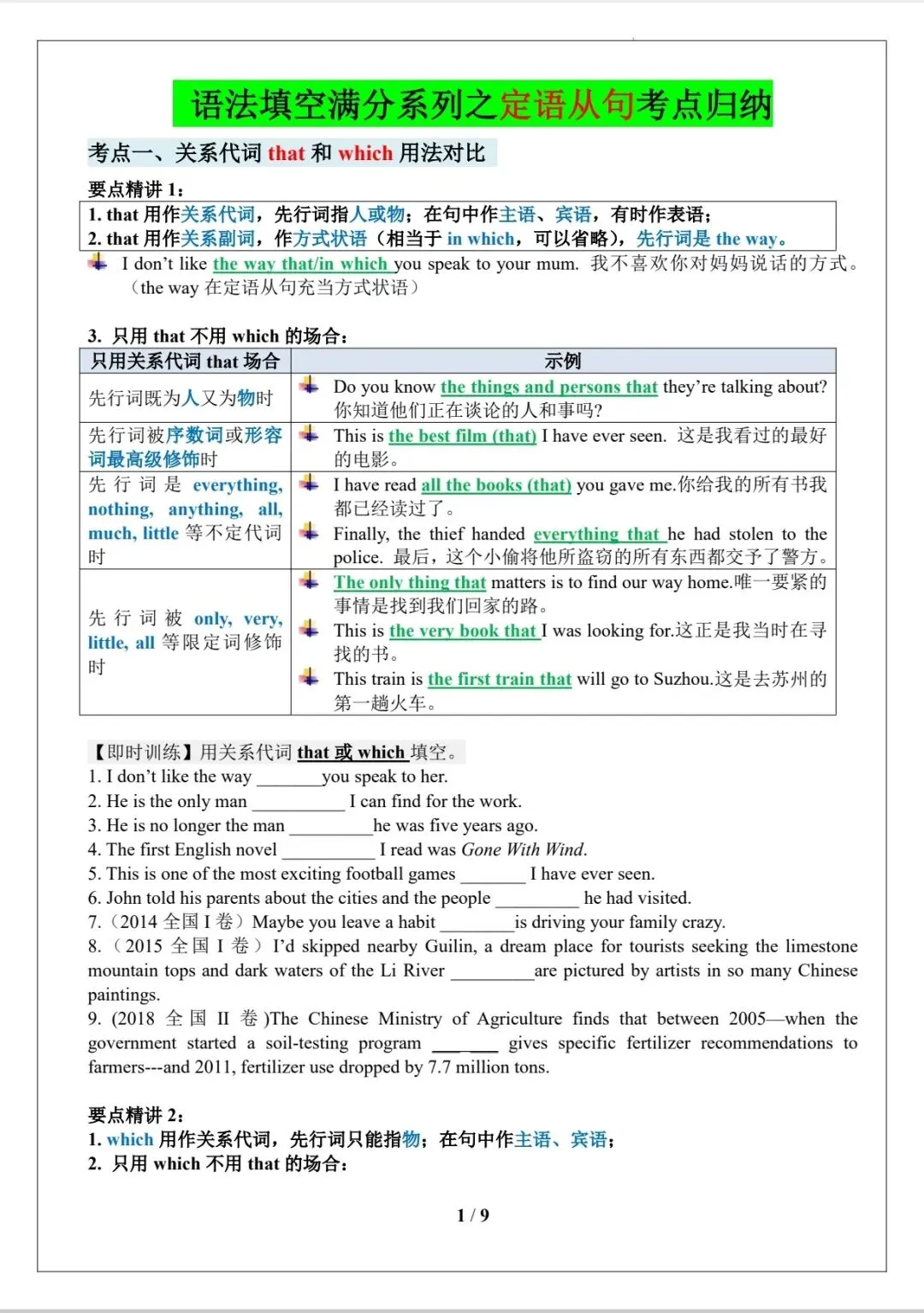 高考英语语法填空满分系列|定语从句考点归纳(讲义+即时训练+真题)-第1张图片-四季读书网 高考英语语法填空满分系列|定语从句考点归纳(讲义+即时训练+真题)-第1张图片-四季读书网