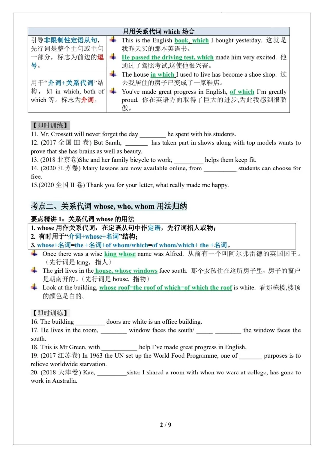 高考英语语法填空满分系列|定语从句考点归纳(讲义+即时训练+真题)-第2张图片-四季读书网 高考英语语法填空满分系列|定语从句考点归纳(讲义+即时训练+真题)-第2张图片-四季读书网