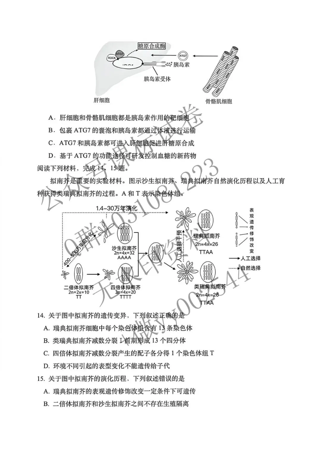 2026江苏高考生物真题-第3张图片-四季读书网