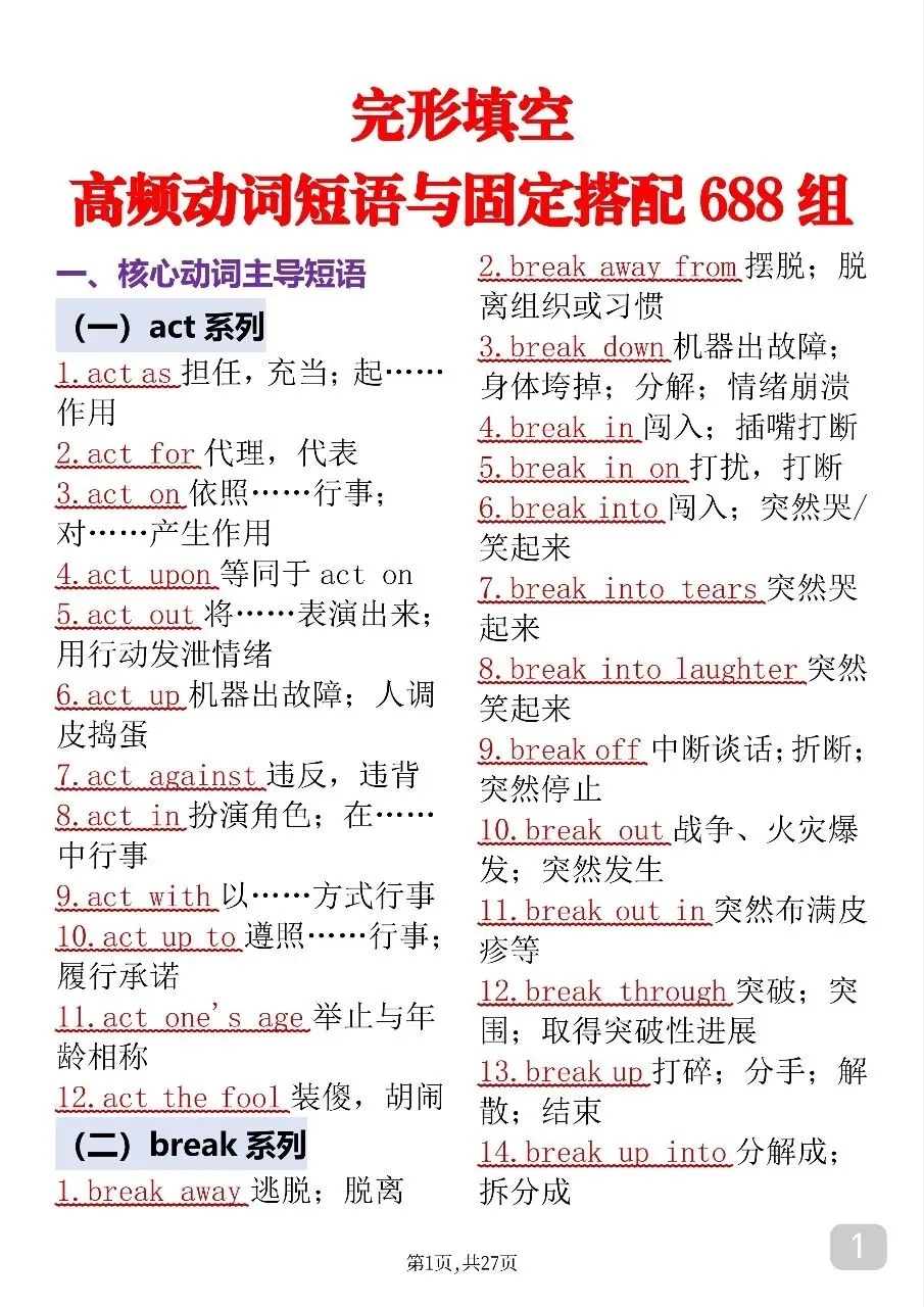 中考英语考前必背688个固定搭配-第1张图片-四季读书网
