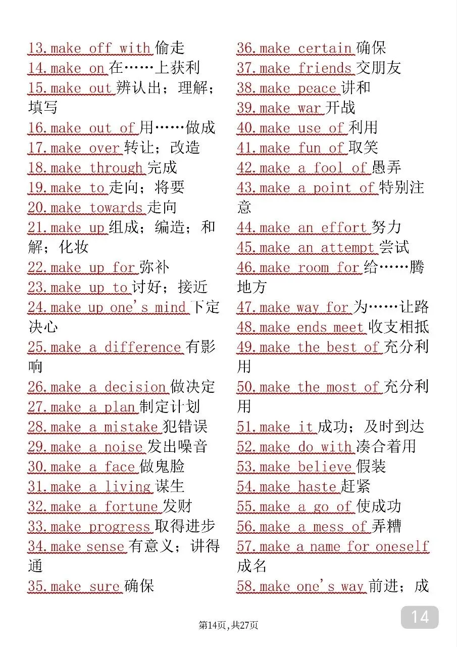 中考英语考前必背688个固定搭配-第14张图片-四季读书网