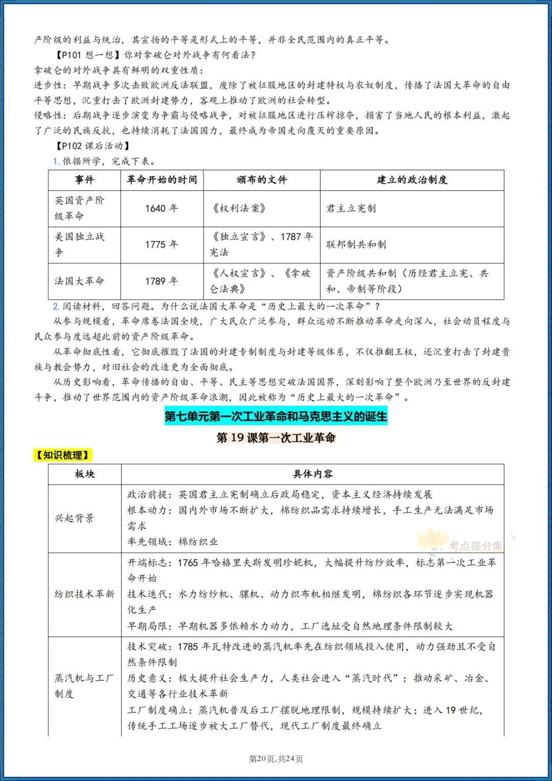 26秋初三 九年级上册历史 《知识梳理清单》+《教材课后习题 参考答案》 共24页 可打印-第15张图片-四季读书网