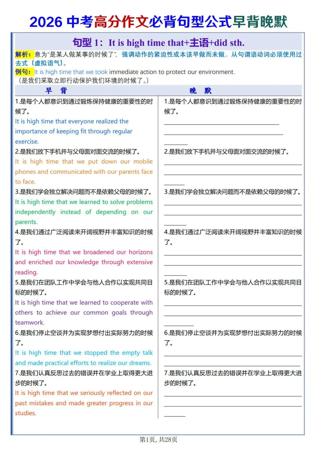 中考英语高分作文必背句型公式早背晚默-第3张图片-四季读书网