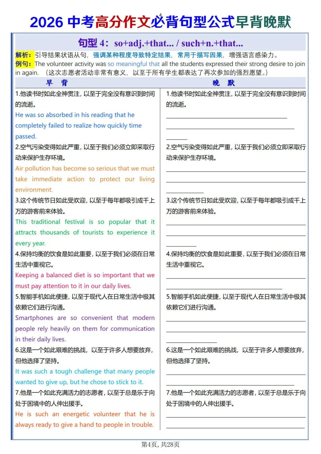 中考英语高分作文必背句型公式早背晚默-第6张图片-四季读书网