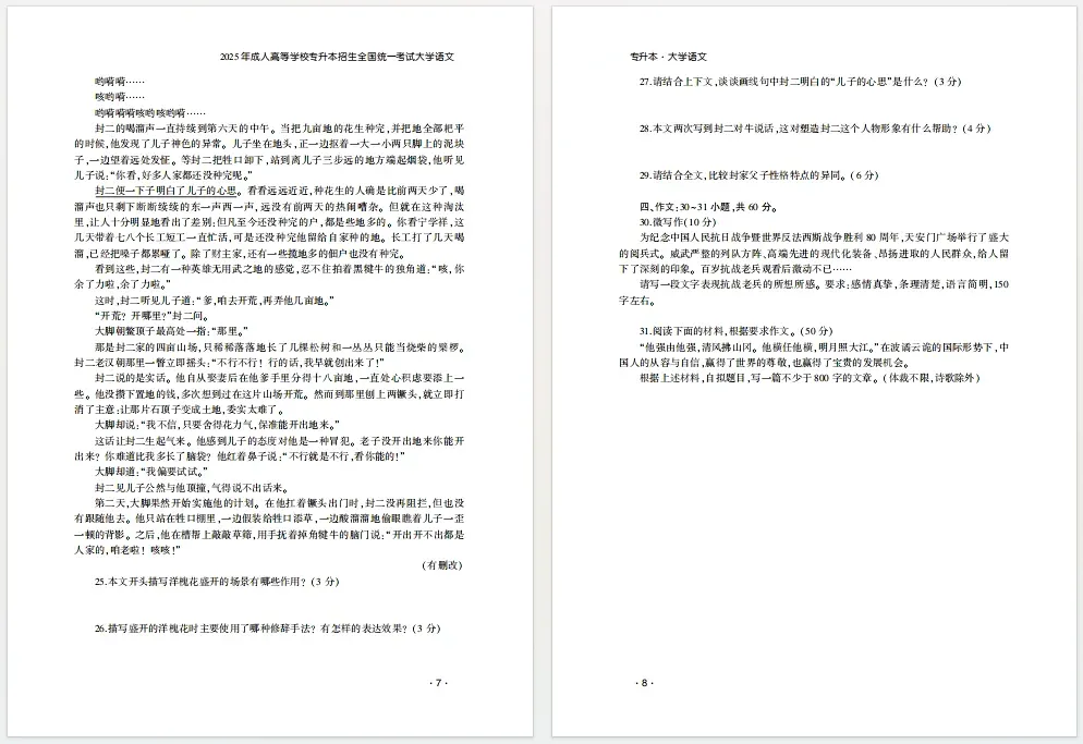 山东成人高考专升本大学语文2025年真题-第5张图片-四季读书网 山东成人高考专升本大学语文2025年真题-第5张图片-四季读书网