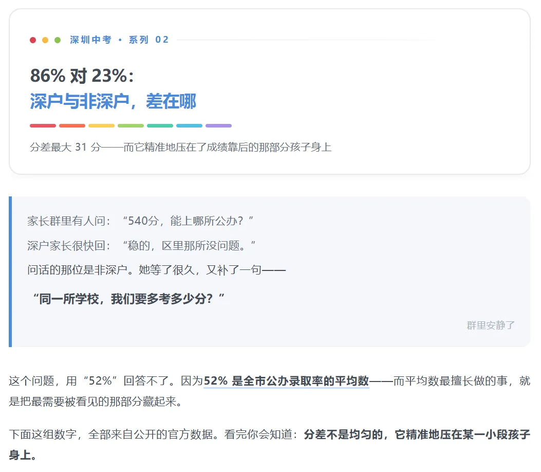 干货整理 | 深圳中考深户与非深户:86% 对 23%,分差最大 31 分!初中家长建议收藏!-第1张图片-四季读书网 干货整理 | 深圳中考深户与非深户:86% 对 23%,分差最大 31 分!初中家长建议收藏!-第1张图片-四季读书网