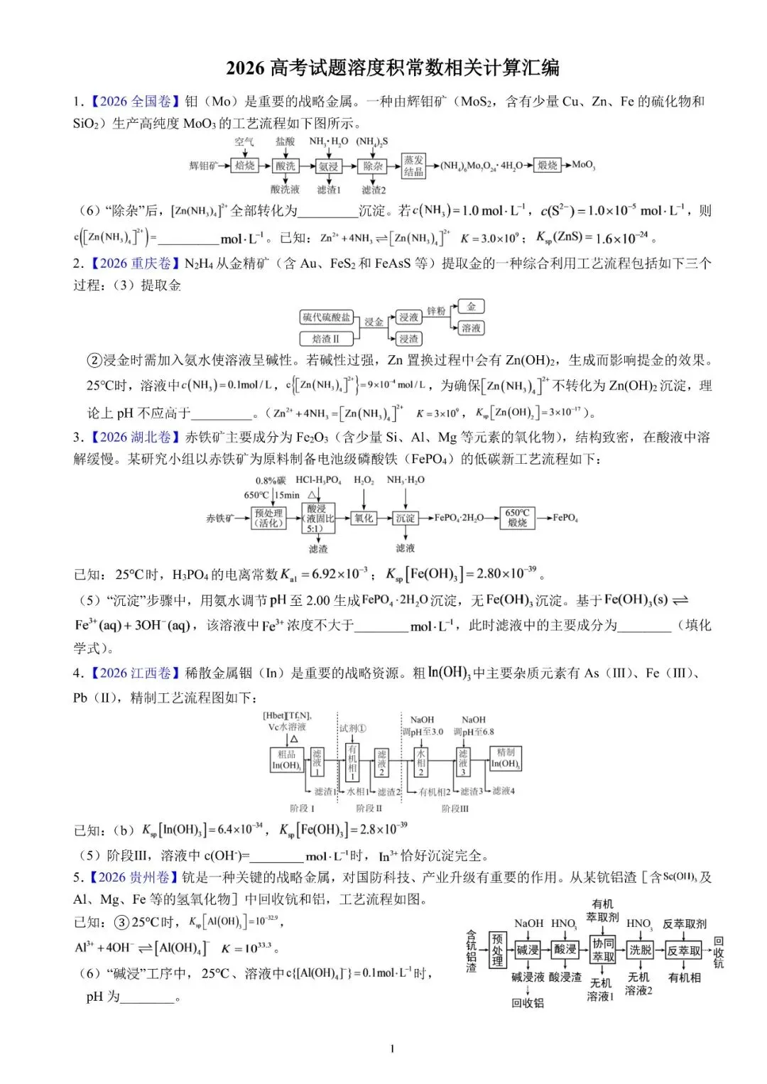 【资料下载】2026高考真题工艺流程中溶度积常数相关计算汇编及解析-第1张图片-四季读书网 【资料下载】2026高考真题工艺流程中溶度积常数相关计算汇编及解析-第1张图片-四季读书网