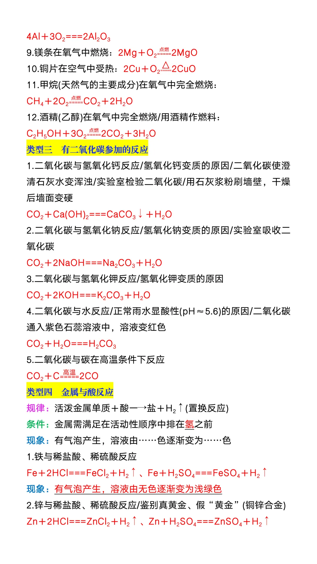 中考常考化学方程式及实验现象,是重点也是难点,务必吃透掌握!-第4张图片-四季读书网 中考常考化学方程式及实验现象,是重点也是难点,务必吃透掌握!-第4张图片-四季读书网