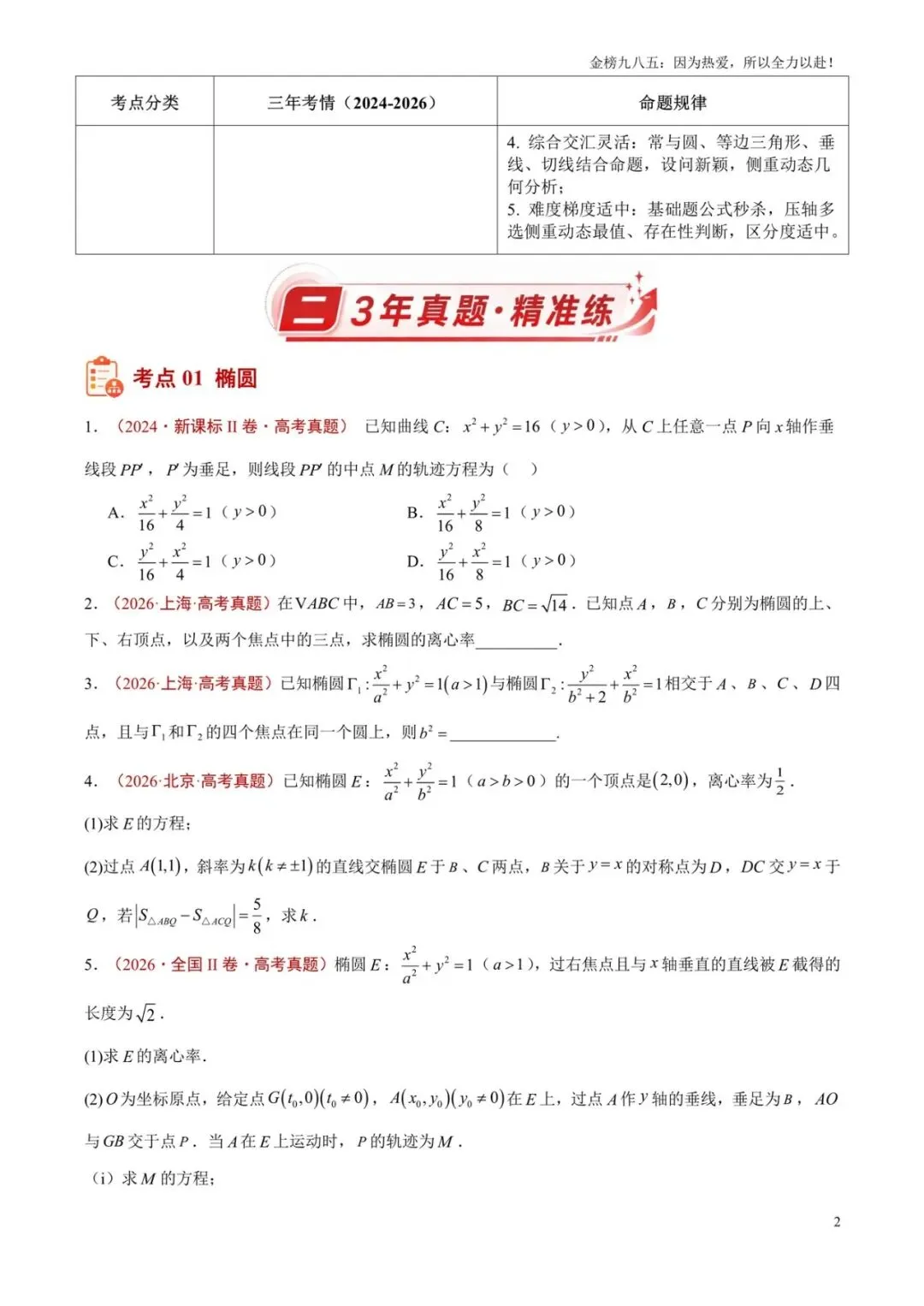 高考数学:【三年真题】专题09圆锥曲线(学生版)-第2张图片-四季读书网