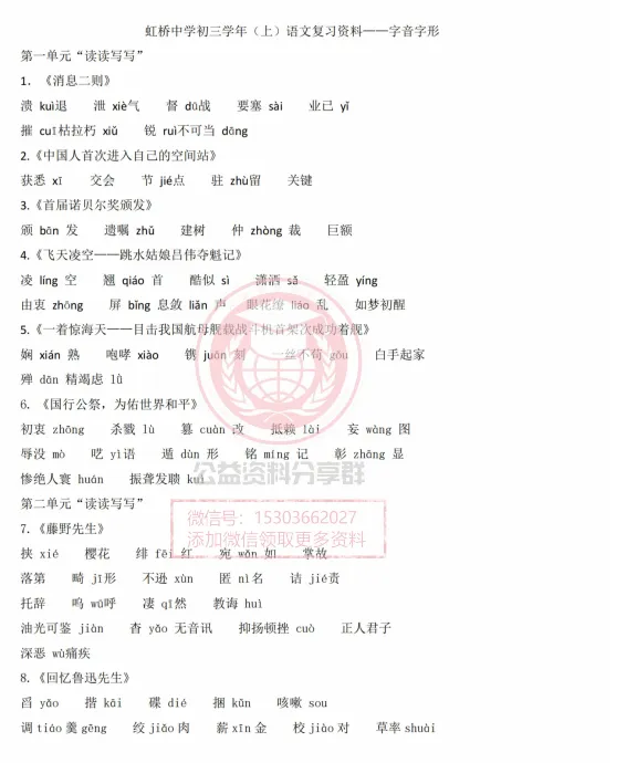 【初三/八上】2026年虹桥八(上)语文·应知应会(第1-2单元)-第3张图片-四季读书网