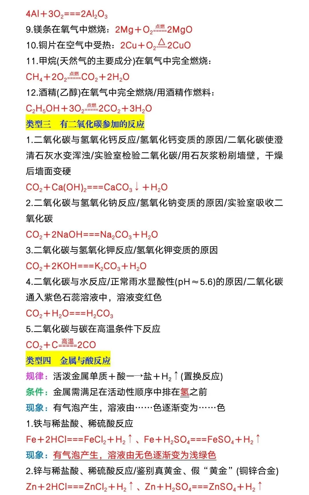 中考常考化学方程式及实验现象,是重点也是难点,抓紧收藏~-第2张图片-四季读书网