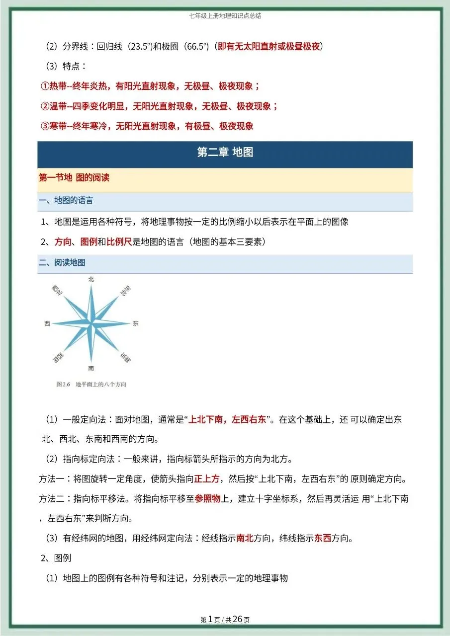 初一新版 2026 七上地理全册常考知识点必背总结,可打印版!-第6张图片-四季读书网