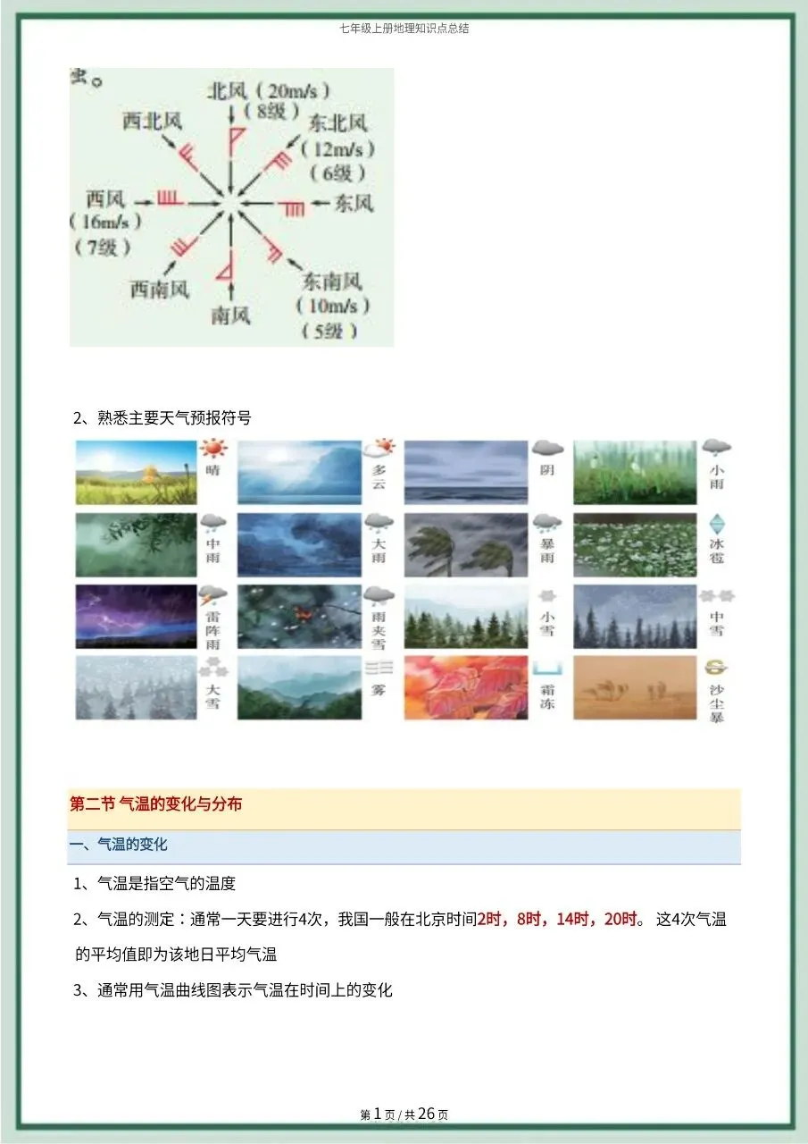 初一新版 2026 七上地理全册常考知识点必背总结,可打印版!-第12张图片-四季读书网