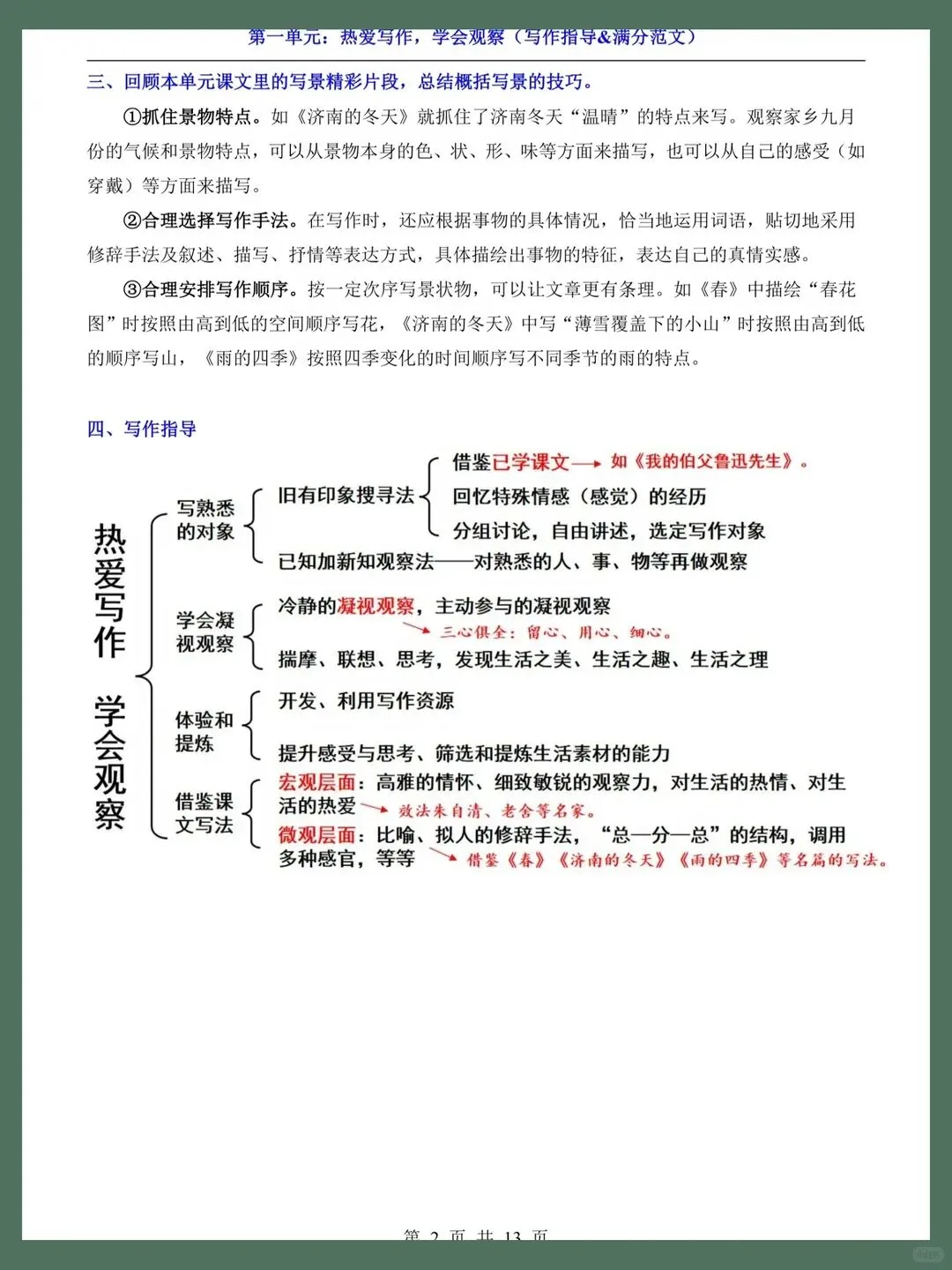 初一 2026 人教版七年级上册语文单元作文指导及满分范文必背梳理汇总,电子版可打印!-第2张图片-四季读书网 初一 2026 人教版七年级上册语文单元作文指导及满分范文必背梳理汇总,电子版可打印!-第2张图片-四季读书网