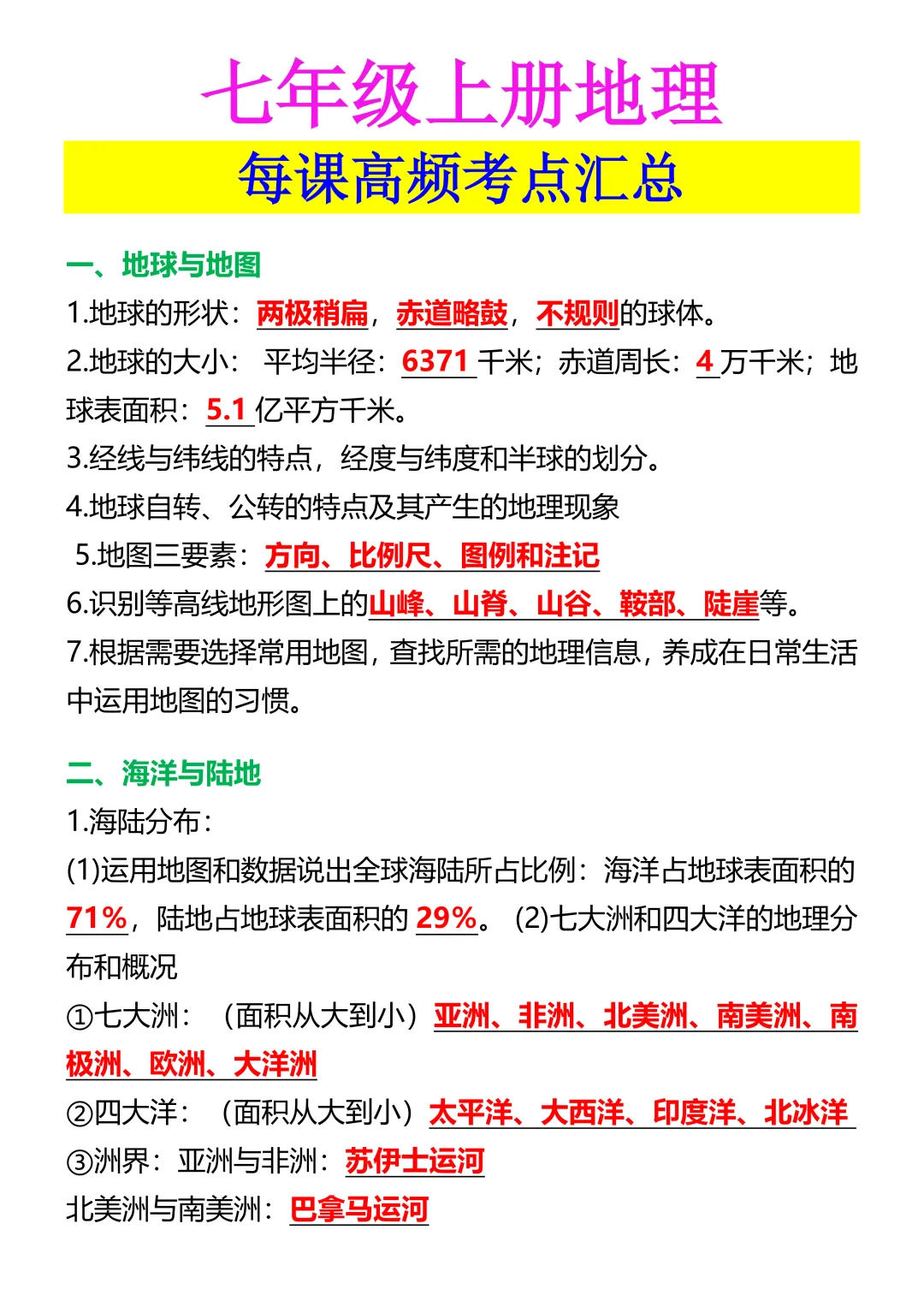 【初一资料】2026 新版七年级上册人教版地理每课高频考点汇总-第1张图片-四季读书网 【初一资料】2026 新版七年级上册人教版地理每课高频考点汇总-第1张图片-四季读书网