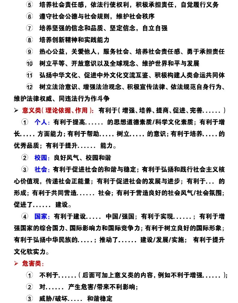 上海初三道法——必备答题技巧、模板与分类答题术语(可打印)-第3张图片-四季读书网 上海初三道法——必备答题技巧、模板与分类答题术语(可打印)-第3张图片-四季读书网