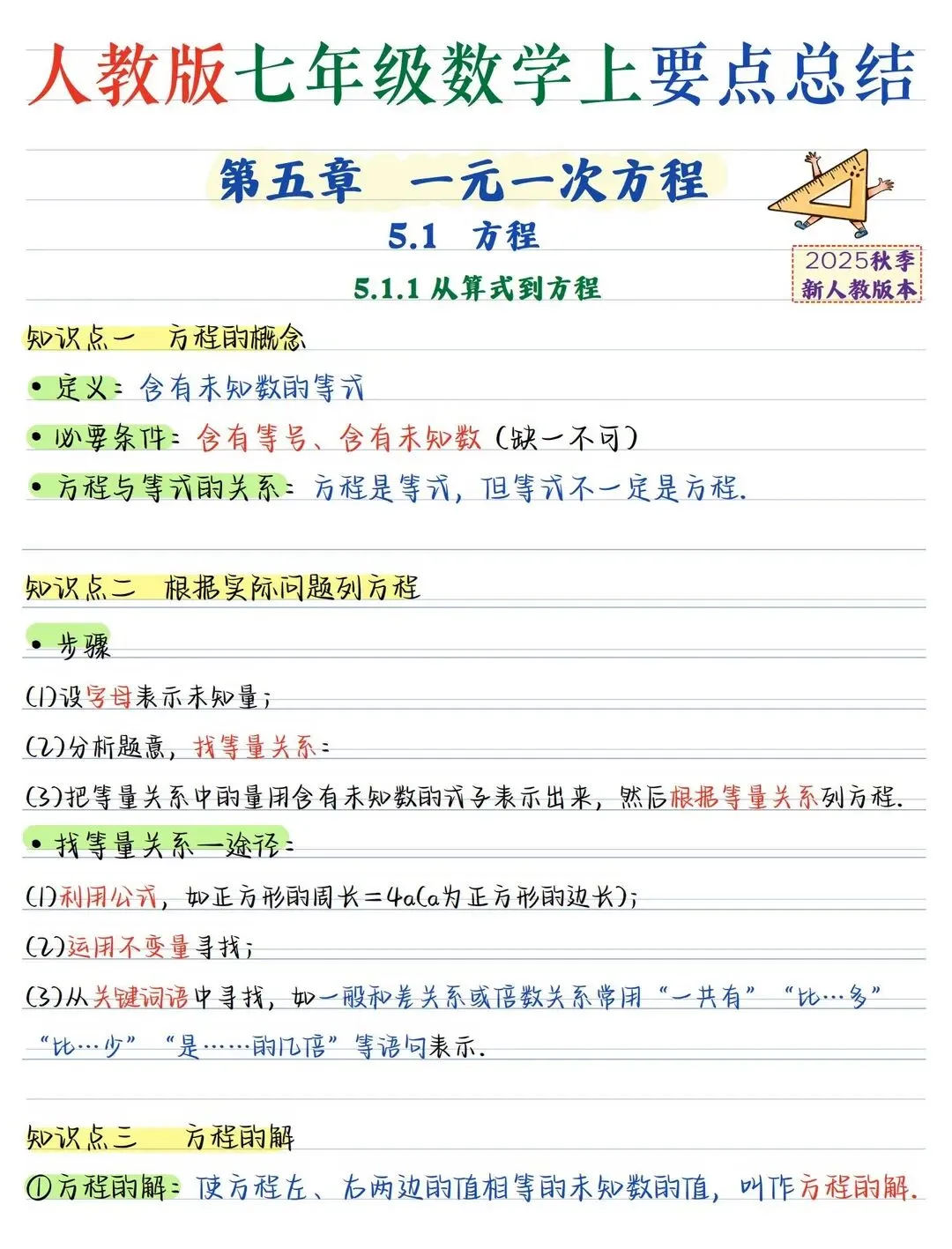 初一 2026 人教版七年级上册数学手写笔记知识必背梳理汇总,电子版可打印!-第7张图片-四季读书网 初一 2026 人教版七年级上册数学手写笔记知识必背梳理汇总,电子版可打印!-第7张图片-四季读书网