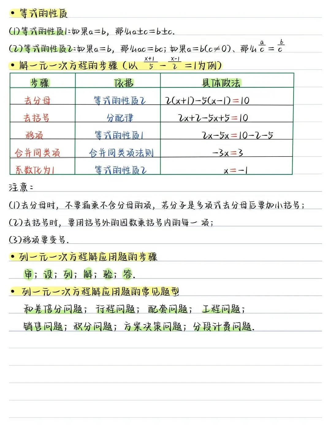 初一 2026 人教版七年级上册数学手写笔记知识必背梳理汇总,电子版可打印!-第10张图片-四季读书网 初一 2026 人教版七年级上册数学手写笔记知识必背梳理汇总,电子版可打印!-第10张图片-四季读书网