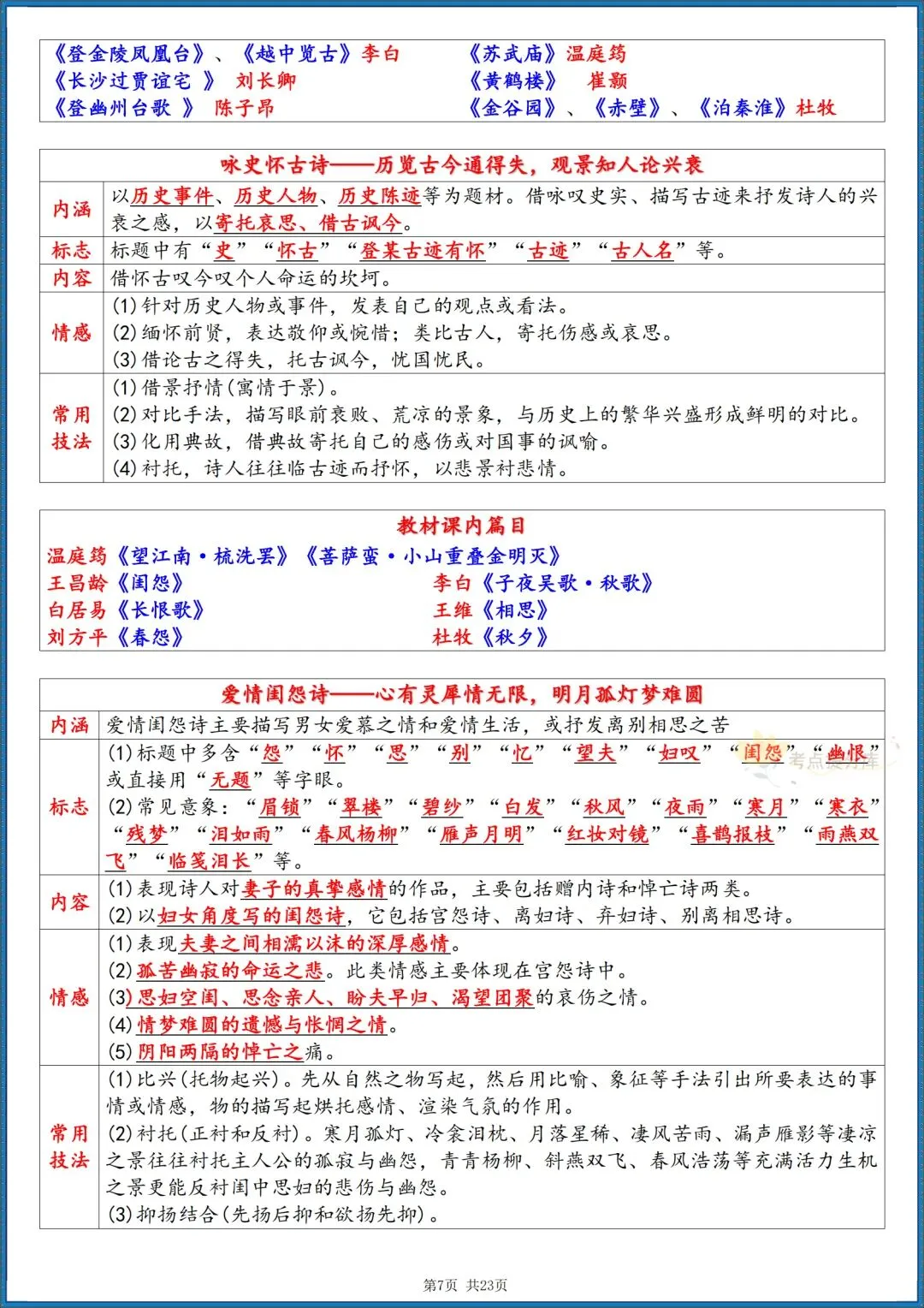 26秋初三 九级上册语文《唐诗三百首》 重要知识点梳理 (详细版) 共23页 可打印-第7张图片-四季读书网 26秋初三 九级上册语文《唐诗三百首》 重要知识点梳理 (详细版) 共23页 可打印-第7张图片-四季读书网
