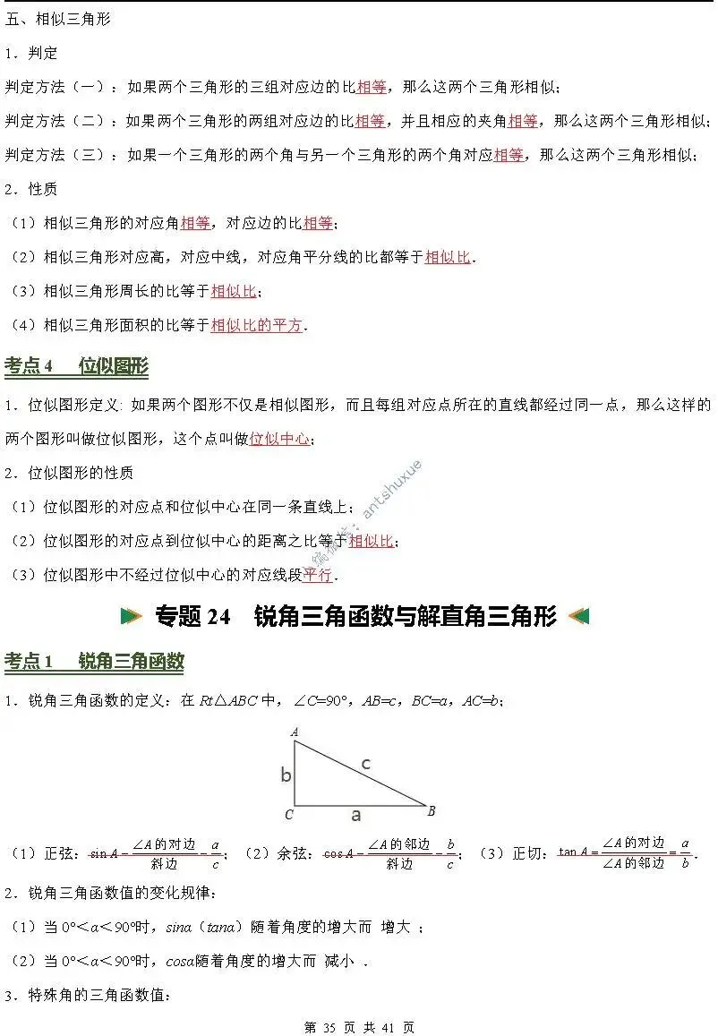 中考数学必背核心知识(涵盖26个专题,84个考点)含word-第35张图片-四季读书网