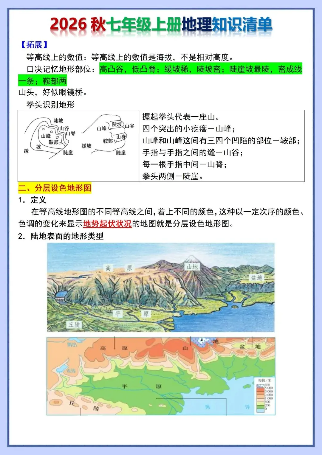 初一新教材 2026 七上地理各单元重点知识点背诵+默写总结,可打印版!-第4张图片-四季读书网 初一新教材 2026 七上地理各单元重点知识点背诵+默写总结,可打印版!-第4张图片-四季读书网