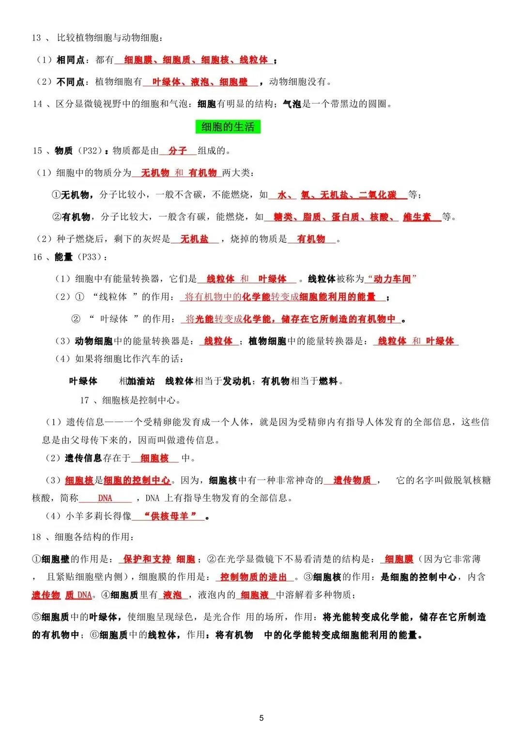 初一 2026 人教版七年级上册生物考点巩固必背清单梳理汇总,电子版可打印!-第6张图片-四季读书网 初一 2026 人教版七年级上册生物考点巩固必背清单梳理汇总,电子版可打印!-第6张图片-四季读书网