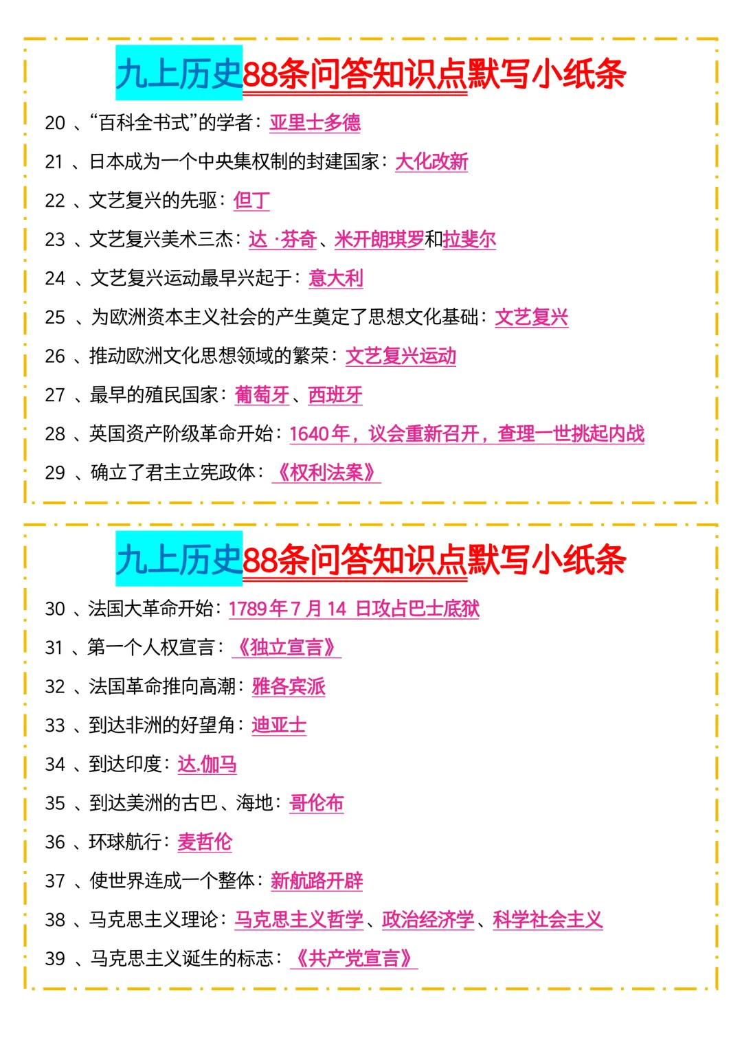 2026新初三【九上历史】全册88条问答知识点默写小纸条(高清版可打印)-第11张图片-四季读书网 2026新初三【九上历史】全册88条问答知识点默写小纸条(高清版可打印)-第11张图片-四季读书网