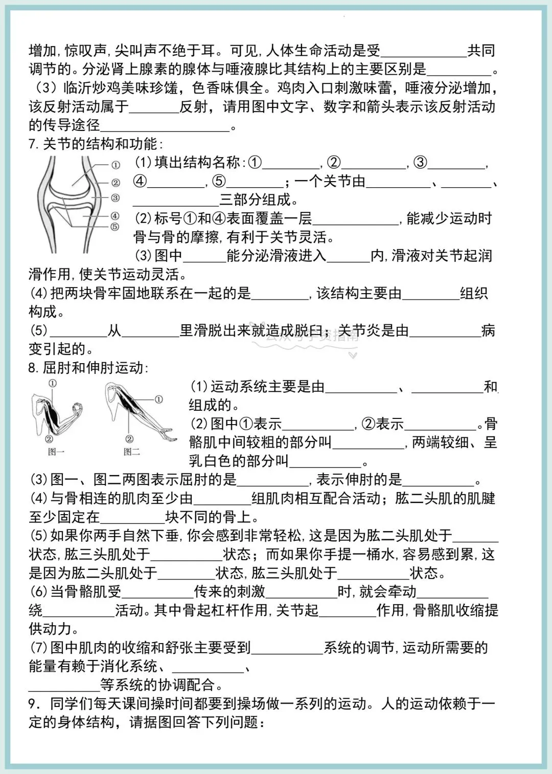 初二生物|2026年人教版八上生物必备试图填空专题训练+答案-第4张图片-四季读书网