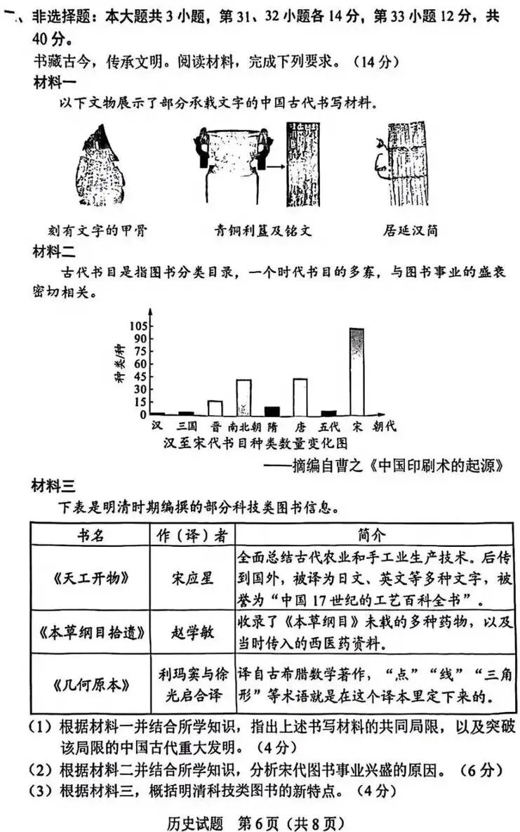 广东省历史中考试题及答案2024.6考考历史解释时空观念等素养-第6张图片-四季读书网