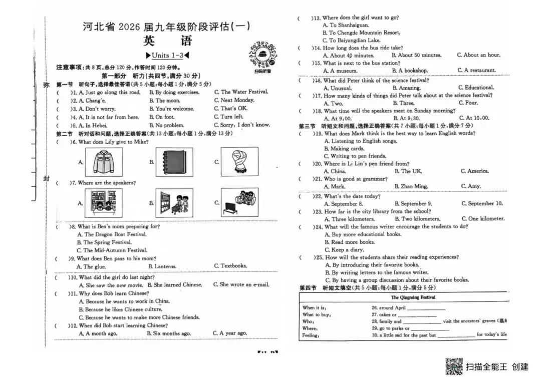 月考试卷|河北省唐山市丰南区柳树圈2025-2026学年上学期九年级英语第一次月(后附打印版下载链接)-第2张图片-四季读书网 月考试卷|河北省唐山市丰南区柳树圈2025-2026学年上学期九年级英语第一次月(后附打印版下载链接)-第2张图片-四季读书网