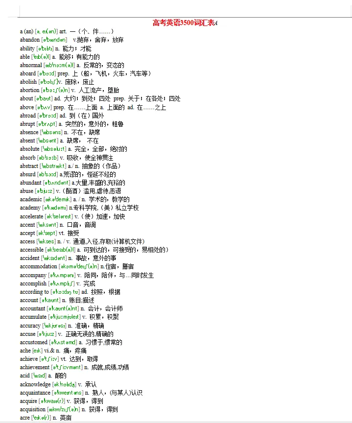 2026年高考英语3500词汇表含带音标+正序版+乱序版-第1张图片-四季读书网