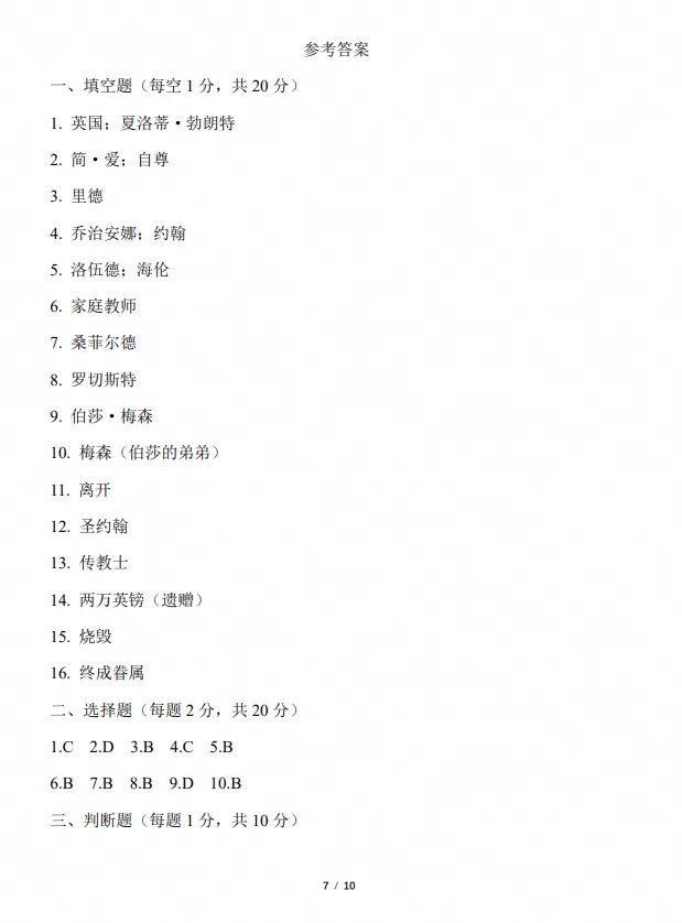 26秋初三|九年级上册语文《初中阅读【简爱】整本书知识点检测卷》,完整电子版可打印-第5张图片-四季读书网