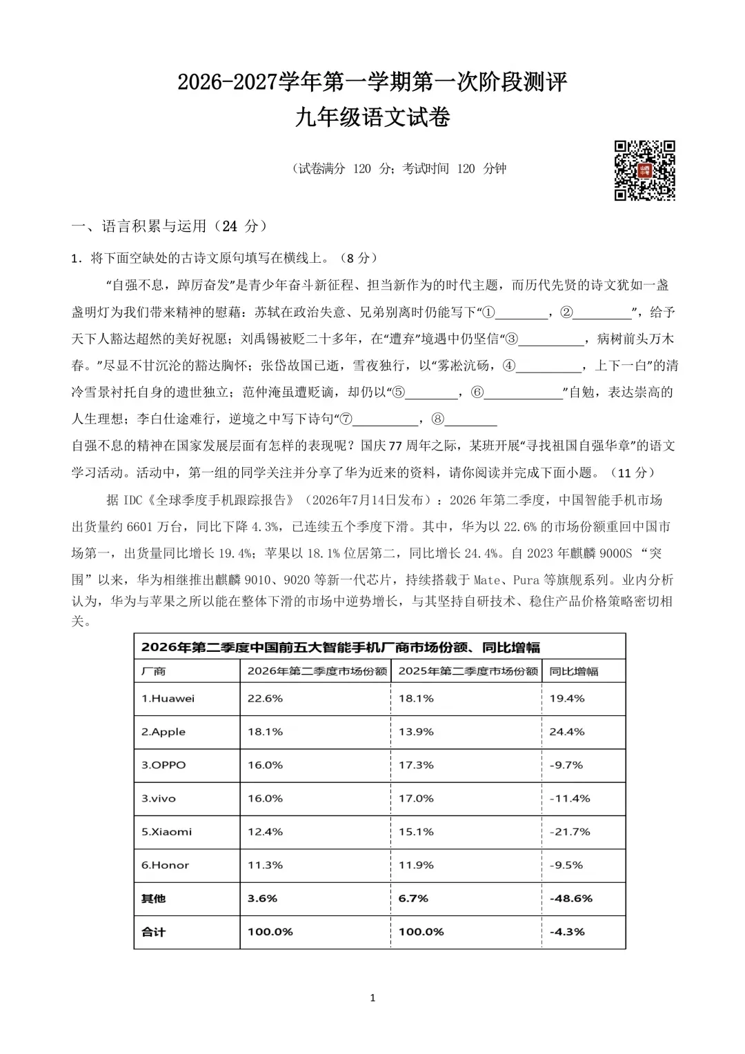 映暉堂-初三年级2026年9月测评试题-第1张图片-四季读书网