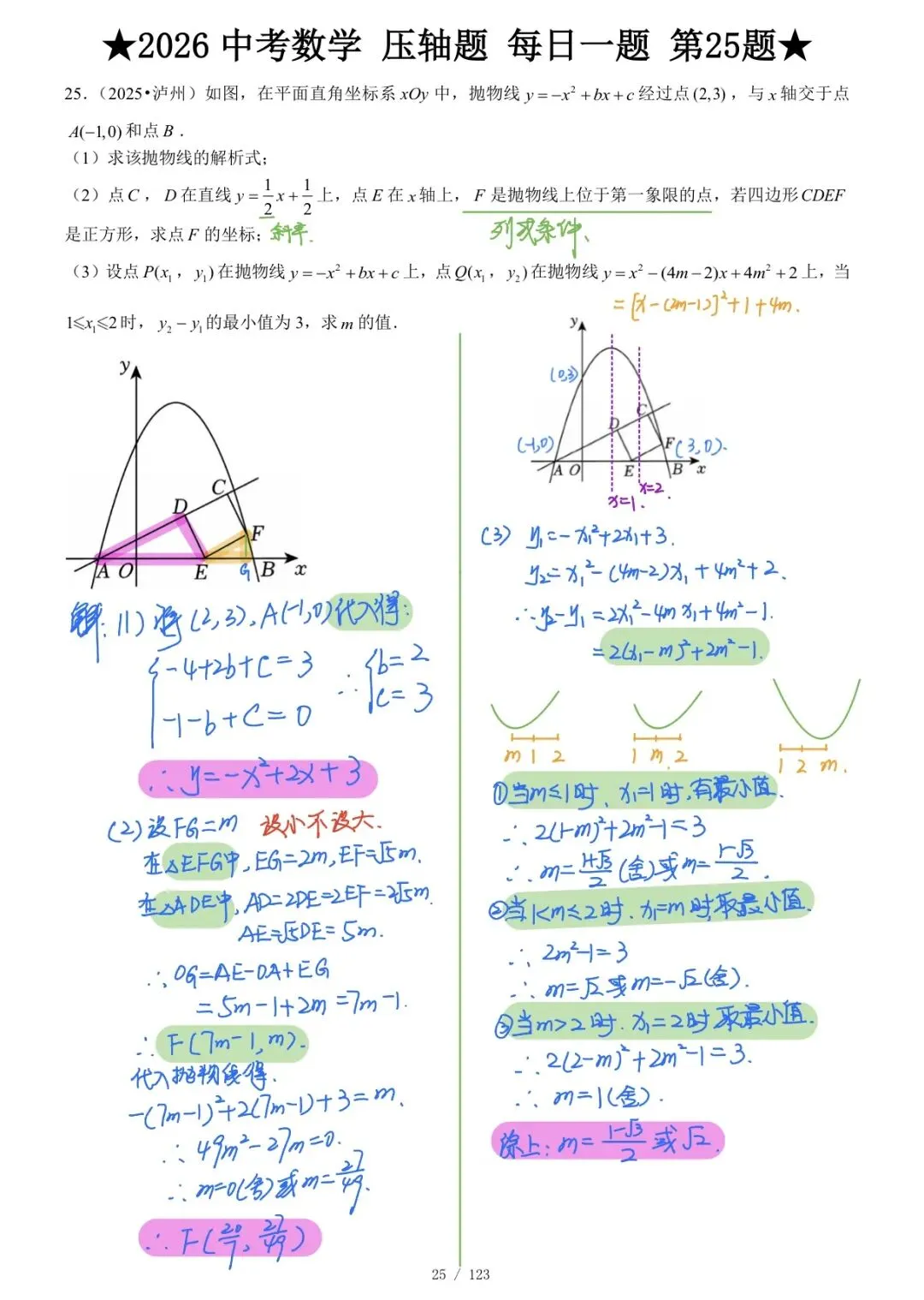中考压轴题第25题:用勾股定理来解决正方形的存在性问题-第4张图片-四季读书网
