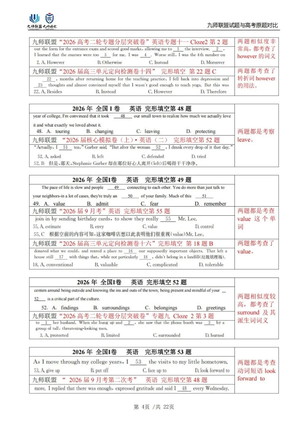 喜报!九师联盟试题与2026高考原题对比(英语)-第4张图片-四季读书网