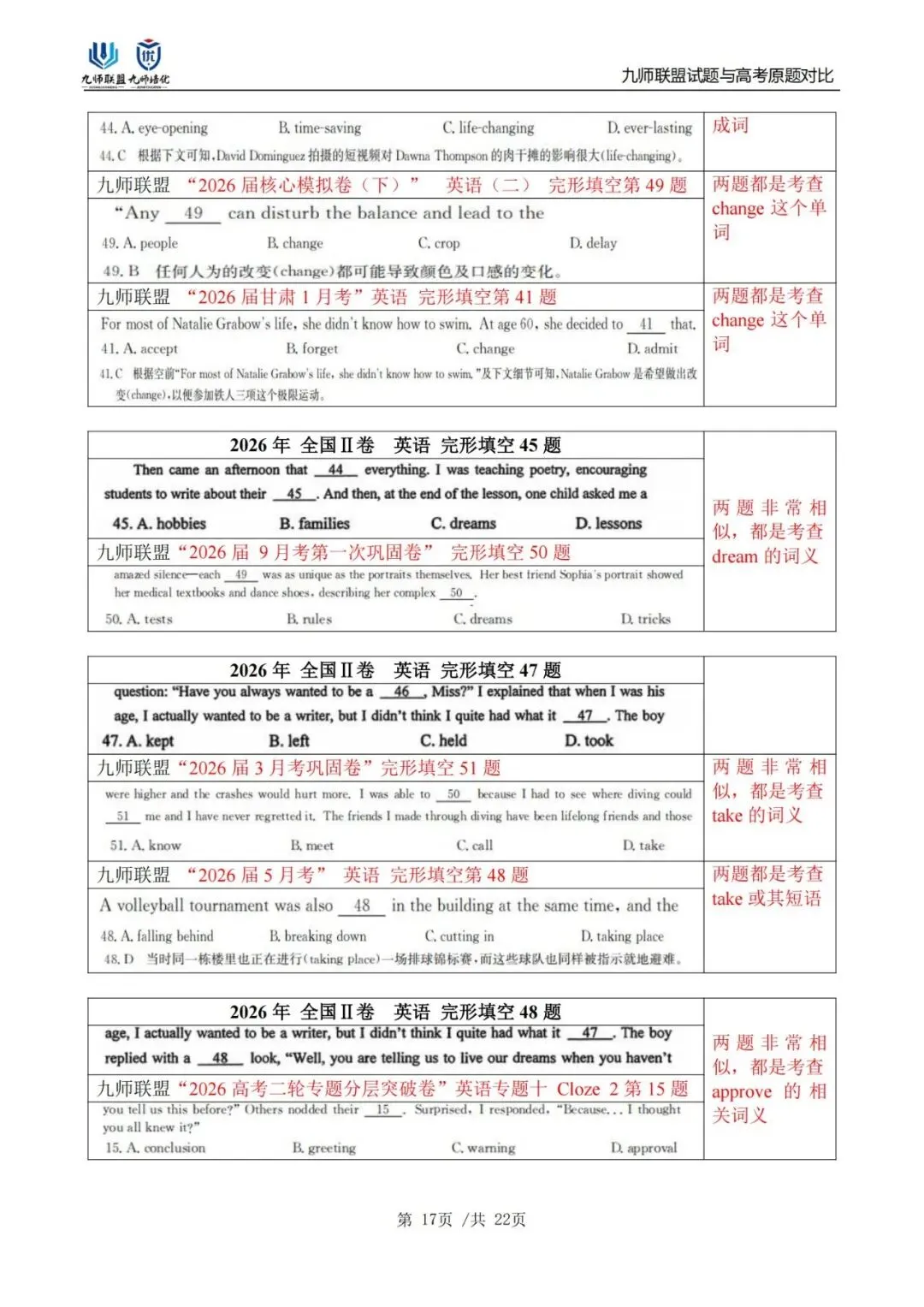 喜报!九师联盟试题与2026高考原题对比(英语)-第17张图片-四季读书网