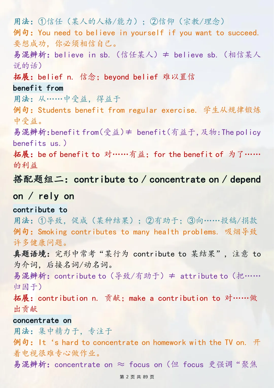 高考英语完形填空必背固定搭配大全-第2张图片-四季读书网
