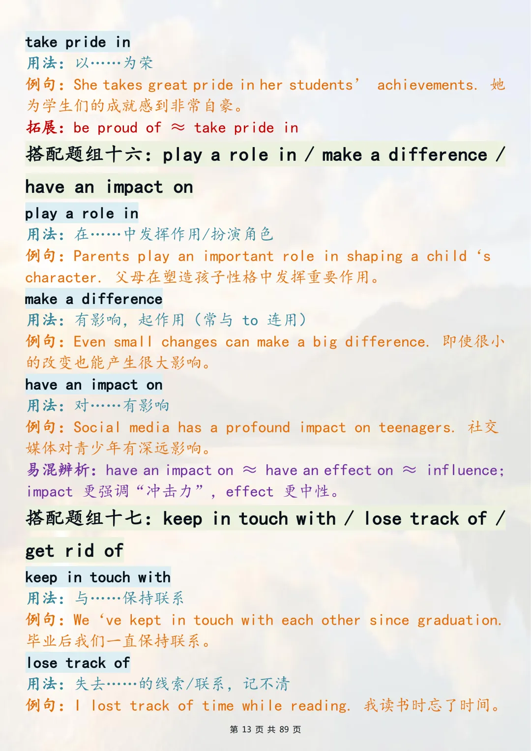 高考英语完形填空必背固定搭配大全-第13张图片-四季读书网