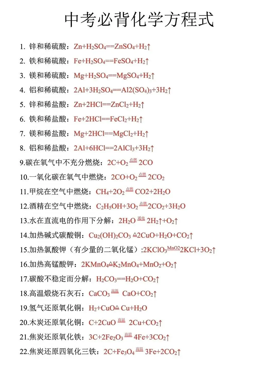 中考必考118个化学方程式-第4张图片-四季读书网