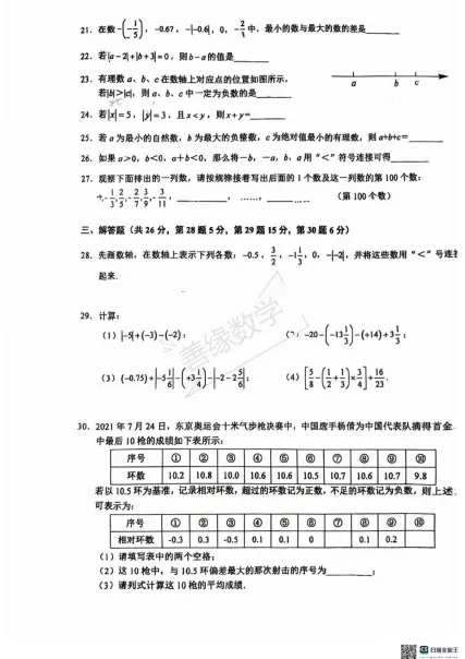 【初一周测】北师大附中周测题初一上数学-第3张图片-四季读书网 【初一周测】北师大附中周测题初一上数学-第3张图片-四季读书网