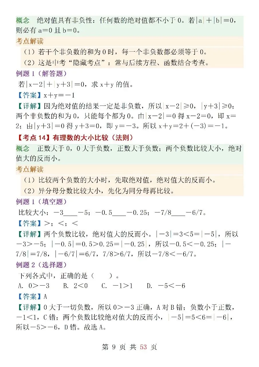 人教版(2024)七年级上册数学中考核心考点-第9张图片-四季读书网