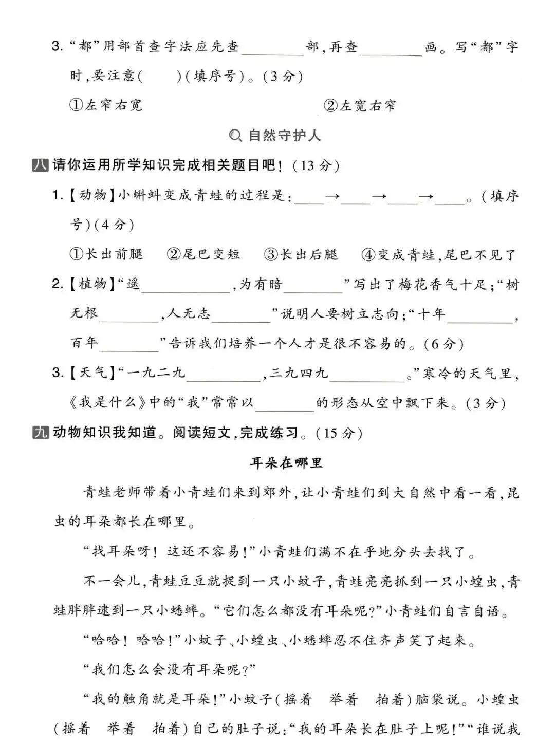 26秋二年级上册语文《第一次月考试卷》4套,有答案,电子版可打印-第3张图片-四季读书网
