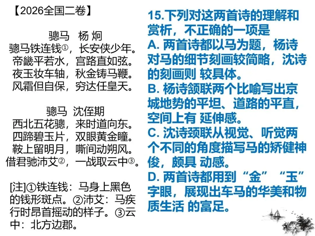 2027版古代诗歌鉴赏十二年真题(官答+解析+译注,360张灯片)-第10张图片-四季读书网 2027版古代诗歌鉴赏十二年真题(官答+解析+译注,360张灯片)-第10张图片-四季读书网