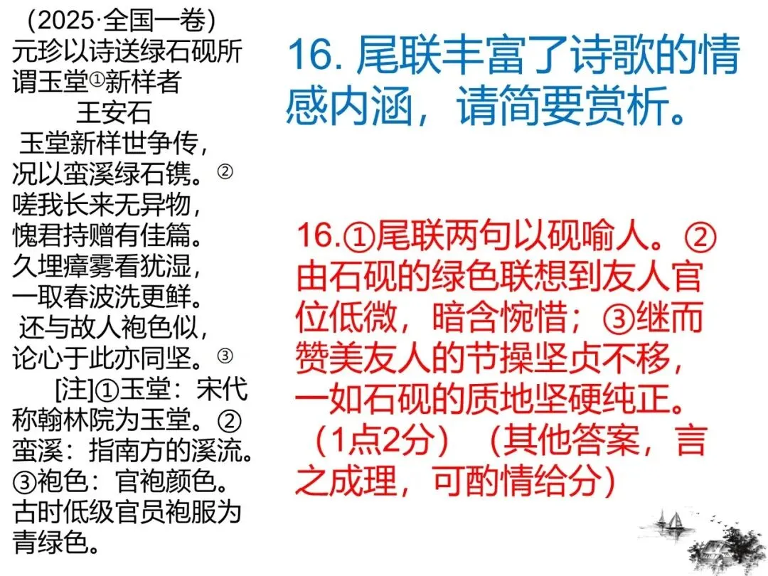 2027版古代诗歌鉴赏十二年真题(官答+解析+译注,360张灯片)-第22张图片-四季读书网 2027版古代诗歌鉴赏十二年真题(官答+解析+译注,360张灯片)-第22张图片-四季读书网