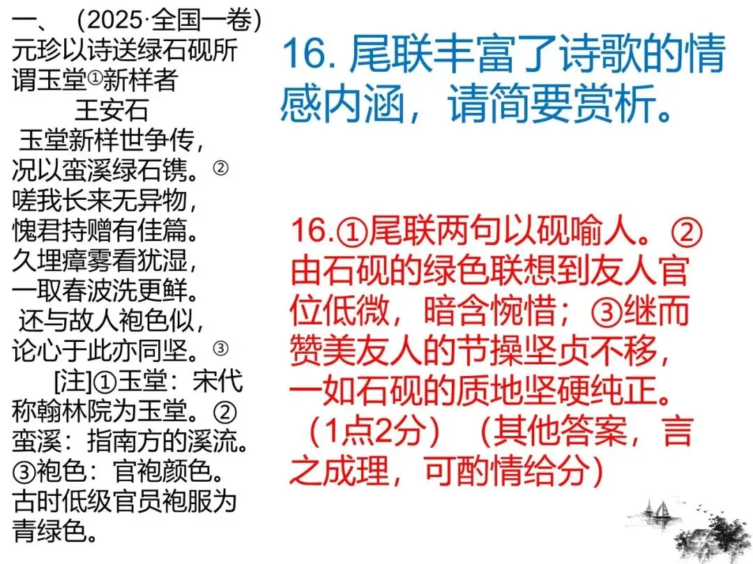 2027版古代诗歌鉴赏十二年真题(官答+解析+译注,360张灯片)-第37张图片-四季读书网 2027版古代诗歌鉴赏十二年真题(官答+解析+译注,360张灯片)-第37张图片-四季读书网