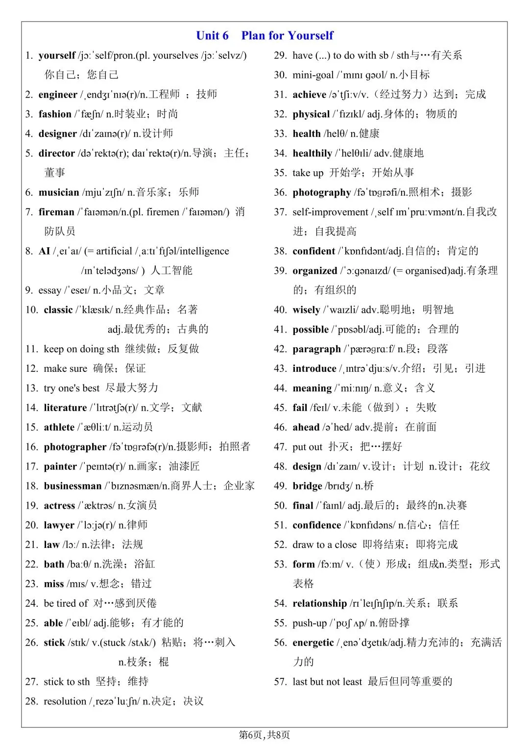 2026年新人教版初二八年级上册英语单词表默写单(背诵版带音标+英汉互译默写表)可打印-第8张图片-四季读书网 2026年新人教版初二八年级上册英语单词表默写单(背诵版带音标+英汉互译默写表)可打印-第8张图片-四季读书网