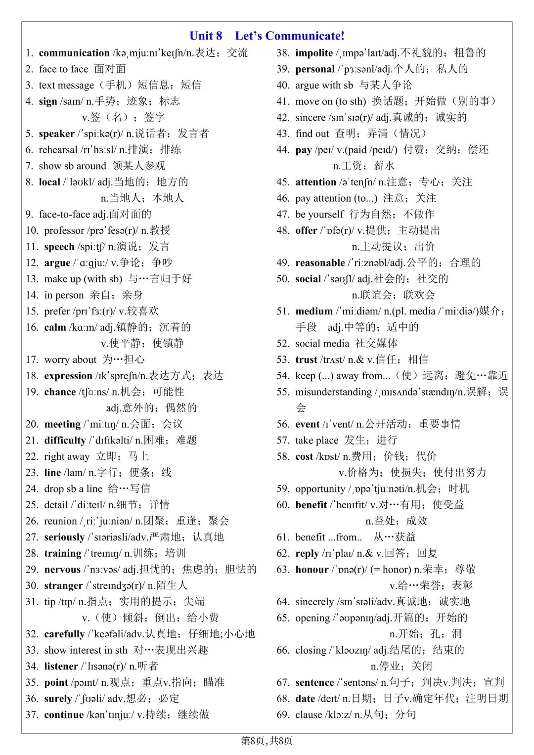 2026年新人教版初二八年级上册英语单词表默写单(背诵版带音标+英汉互译默写表)可打印-第10张图片-四季读书网 2026年新人教版初二八年级上册英语单词表默写单(背诵版带音标+英汉互译默写表)可打印-第10张图片-四季读书网