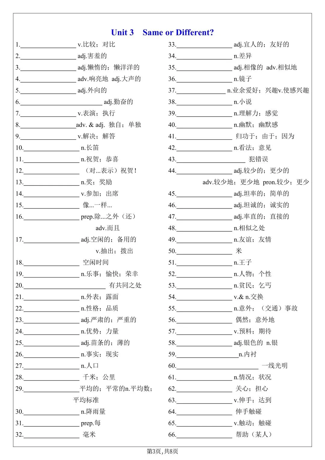 2026年新人教版初二八年级上册英语单词表默写单(背诵版带音标+英汉互译默写表)可打印-第13张图片-四季读书网 2026年新人教版初二八年级上册英语单词表默写单(背诵版带音标+英汉互译默写表)可打印-第13张图片-四季读书网